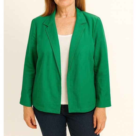 Talbots Kelly Green 100% Linen Lined Blazer 18W Plus Office Colorful Statement - Picture 1 of 10
